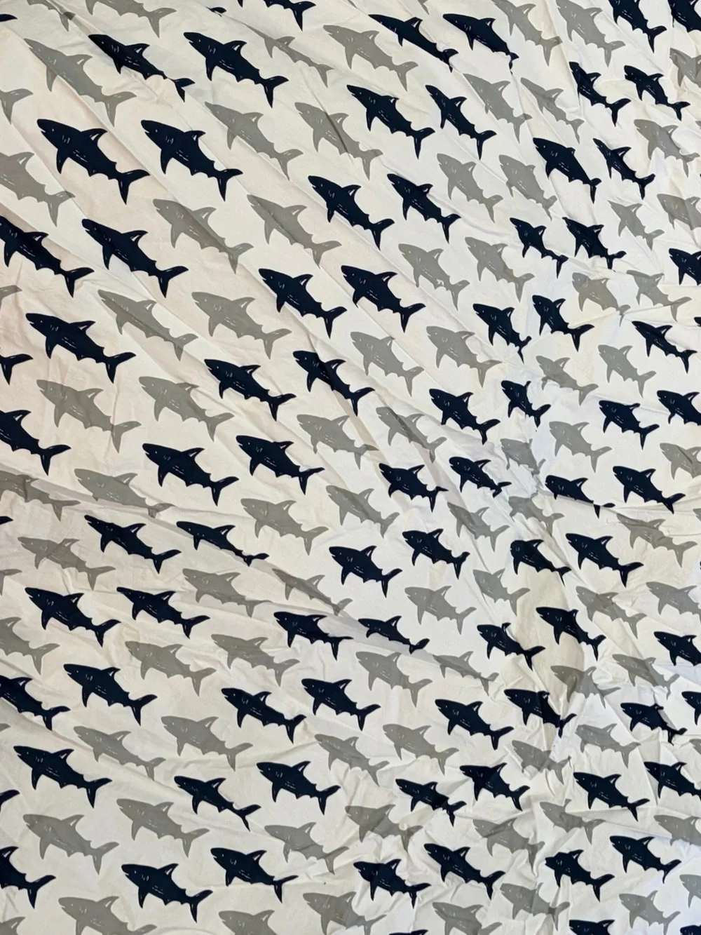 Pottery barn kids full sheet set and comforter in preppy shark print